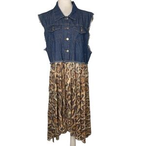 Origami Women’s Plus Size Denim Vest with Animal Print Lace Tunic Top Artsy